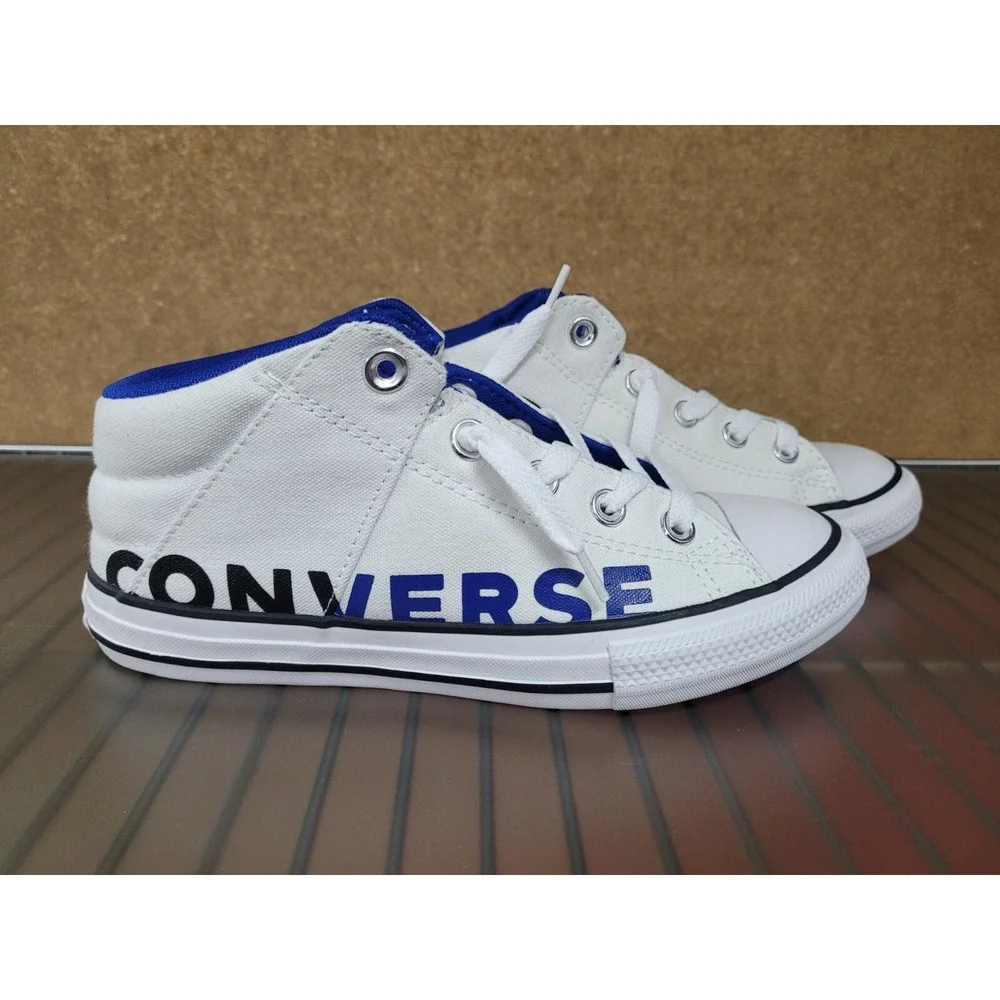 Converse Kids Chuck Taylor All Star Axel Mid Top Shoes 665819F White/Blue Sz 3